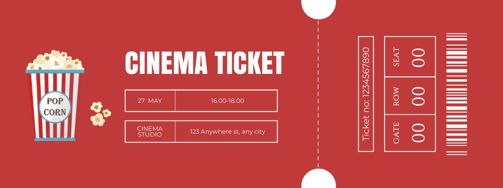 Invitation to View Movie with Popcorn Ticket Design Template