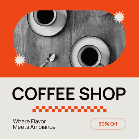 Designvorlage Gut servierter Kaffee in Tassen zum halben Preis für Instagram AD