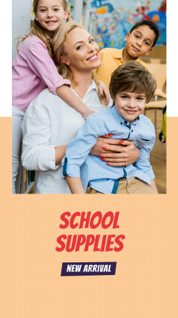School Supplies Offer with Teacher and Kids Instagram Story Design Template