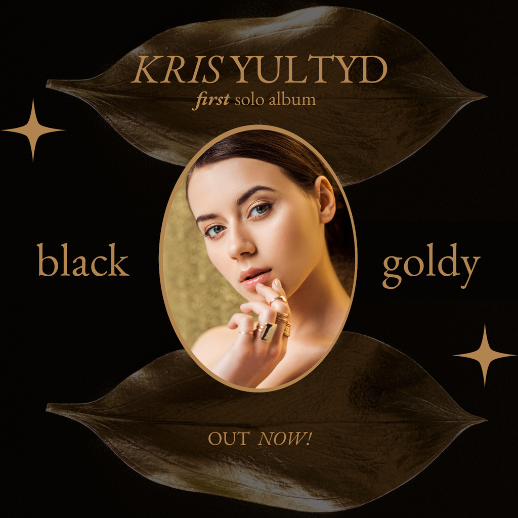 Music release with woman in gold and black colors Album Cover Design Template