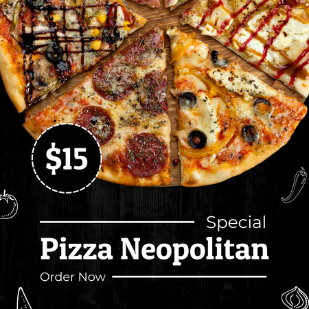 Italian Cuisine Offer with Neopolitan Pizza Instagram Tasarım Şablonu