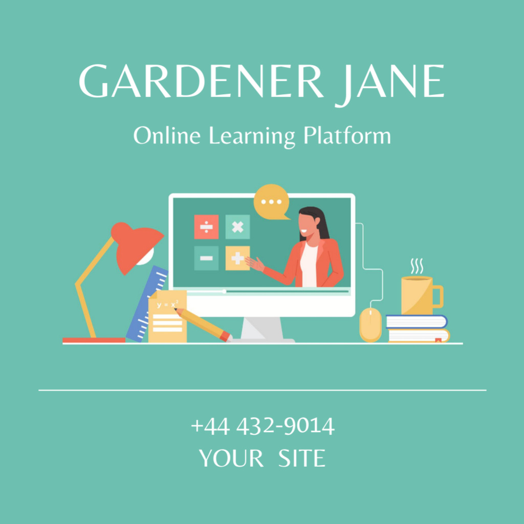 Online Learning Platform Advertising Green Square 65x65mm Design Template
