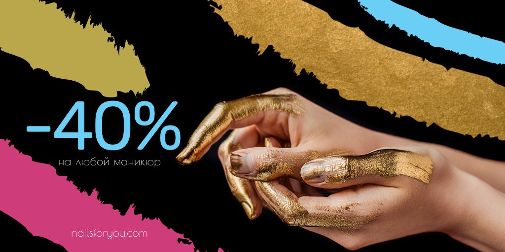 Female hands in golden paint Twitter Design Template