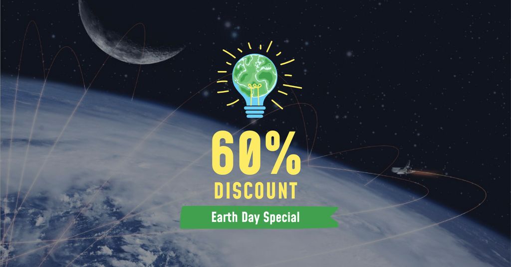 Earth Day Discount with Planet View Facebook AD Tasarım Şablonu