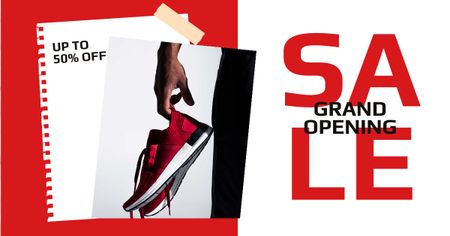 Platilla de diseño Shoes Sale Sportsman Holding Sneakers Facebook AD