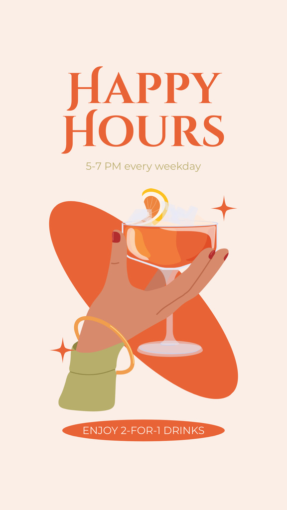 Promotional Offer for Drinks with Cocktail in Hand Instagram Story Modelo de Design