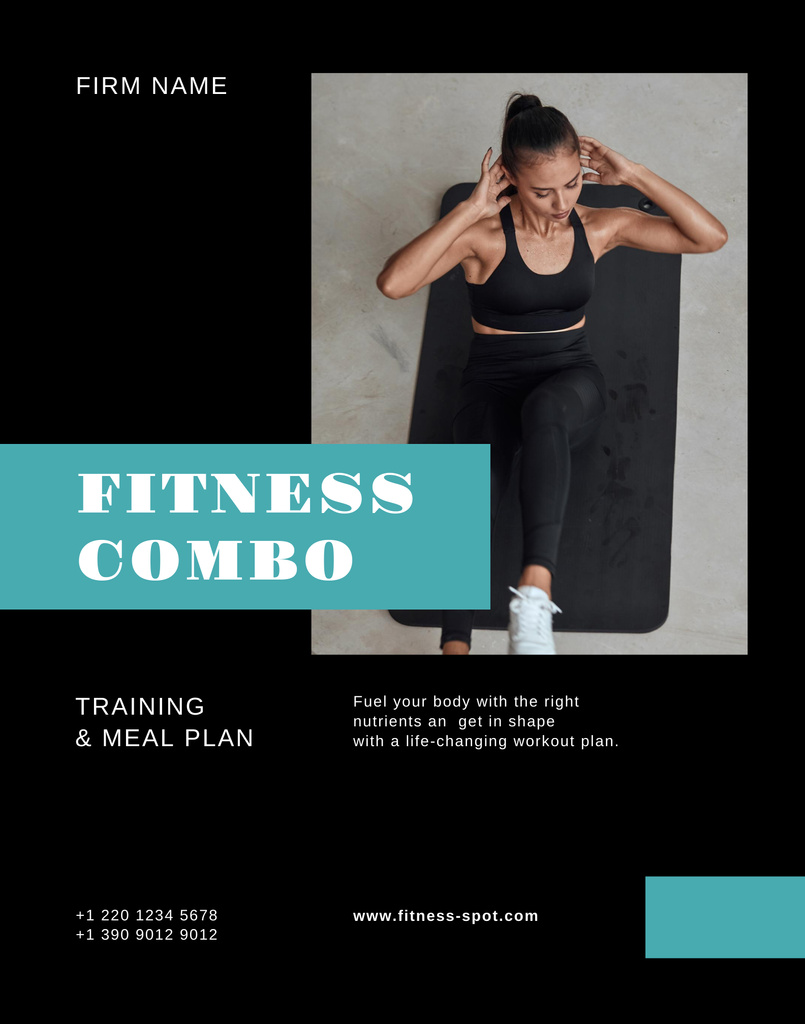 Fitness Program Announcement with Woman doing Crunches Poster 22x28in tervezősablon