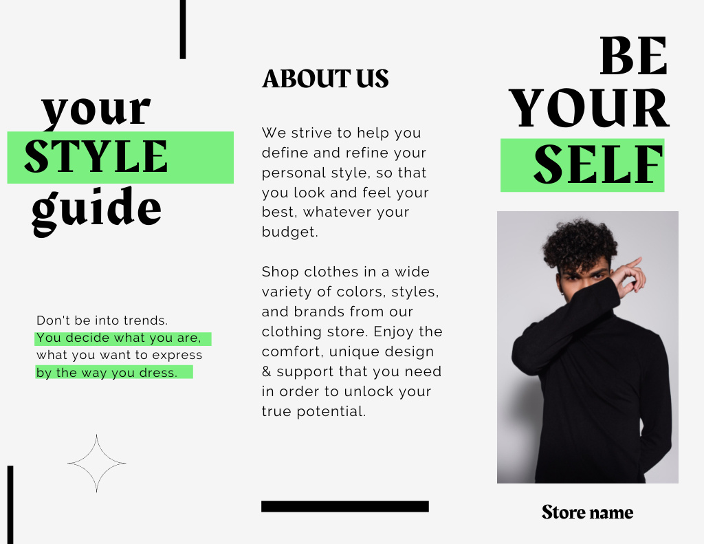 Style Guide Offer with Young Man Brochure 8.5x11in Z-fold Tasarım Şablonu