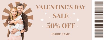 Platilla de diseño Valentine's Day Sale with Happy Couple in Love and Offer of Discount Coupon