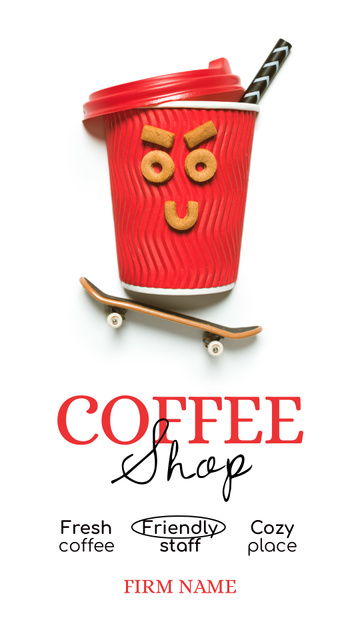 Funny Cup Of Coffee on Skateboard TikTok Video – шаблон для дизайна