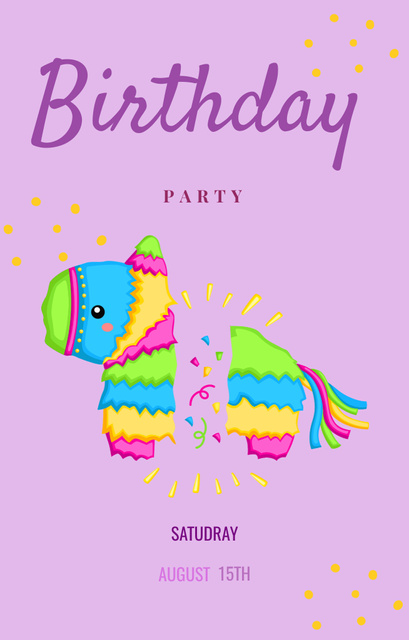 Birthday Party Announcement With Colorful Pony on Lilac Invitation 4.6x7.2in Πρότυπο σχεδίασης