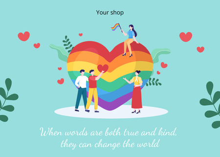 LGBT People with Rainbow Heart Card Design Template
