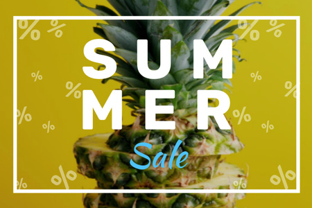 Summer Sale with Tropical Pineapple Flyer 4x6in Horizontal Design Template