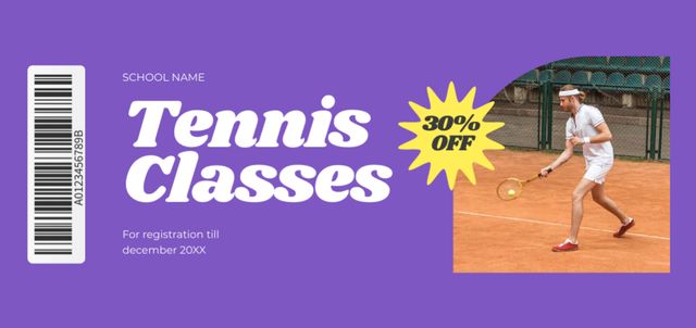 Ad of Tennis Training With Discounts In Violet Coupon Din Large – шаблон для дизайна