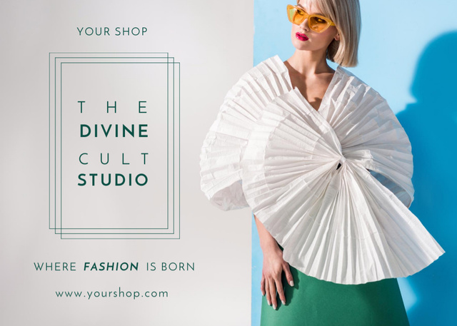 Plantilla de diseño de Fashion Company Promotion With Phrase And Outfit Postcard 5x7in 