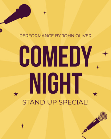 Designvorlage Special Comedy Night Ad with Microphones on Yellow für Instagram Post Vertical