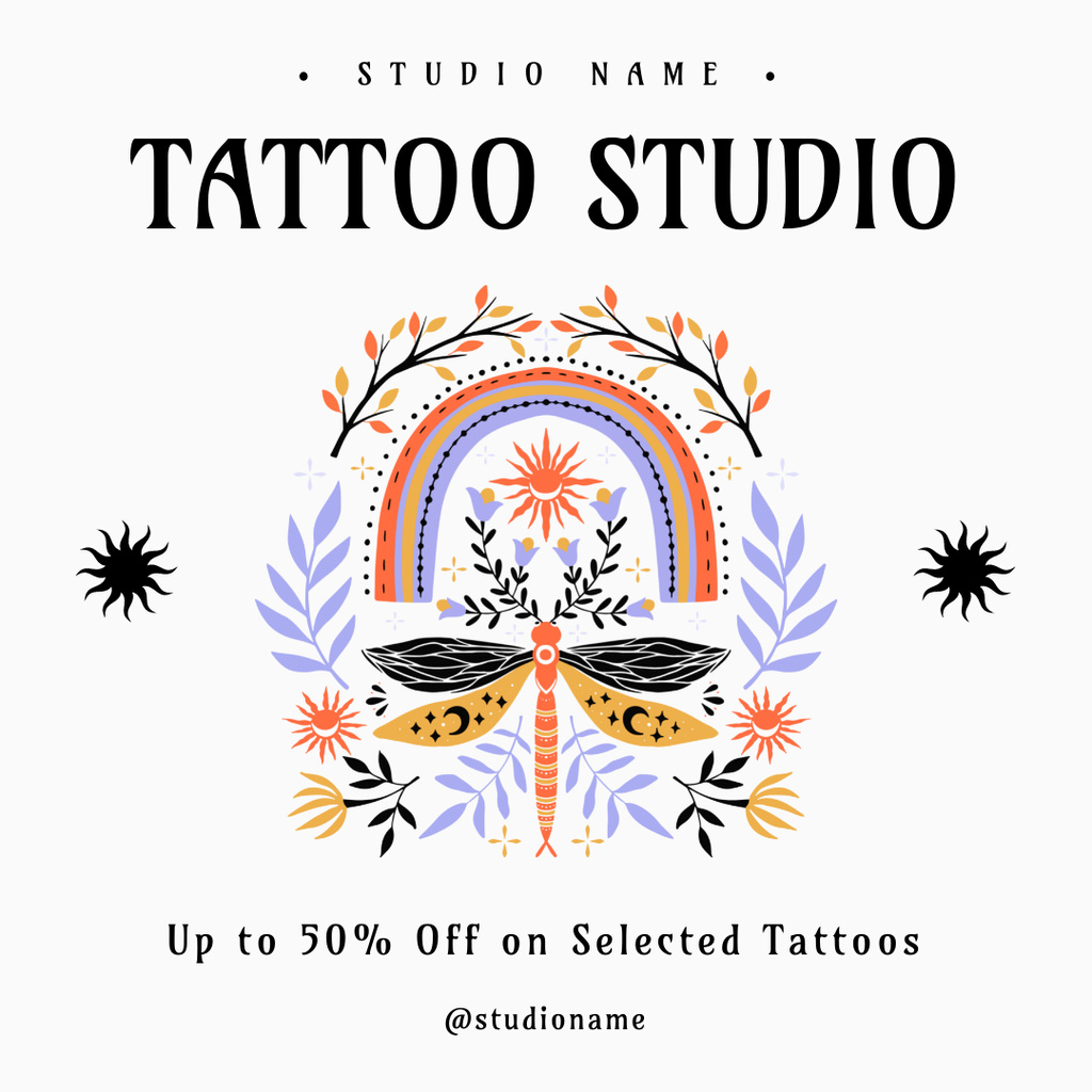 Colorful Illustration With Discount For Tattoos In Studio Instagram – шаблон для дизайна