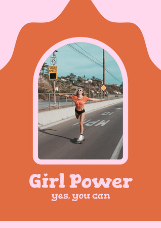Ontwerpsjabloon van Poster van inspirerende zin met meisje op skateboard