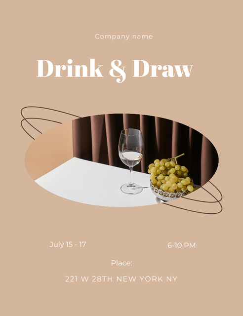 Drink and Draw Party Announcement Invitation 13.9x10.7cm Modelo de Design