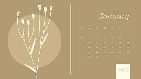 Cute Illustration of Thin Flower Calendar Design Template