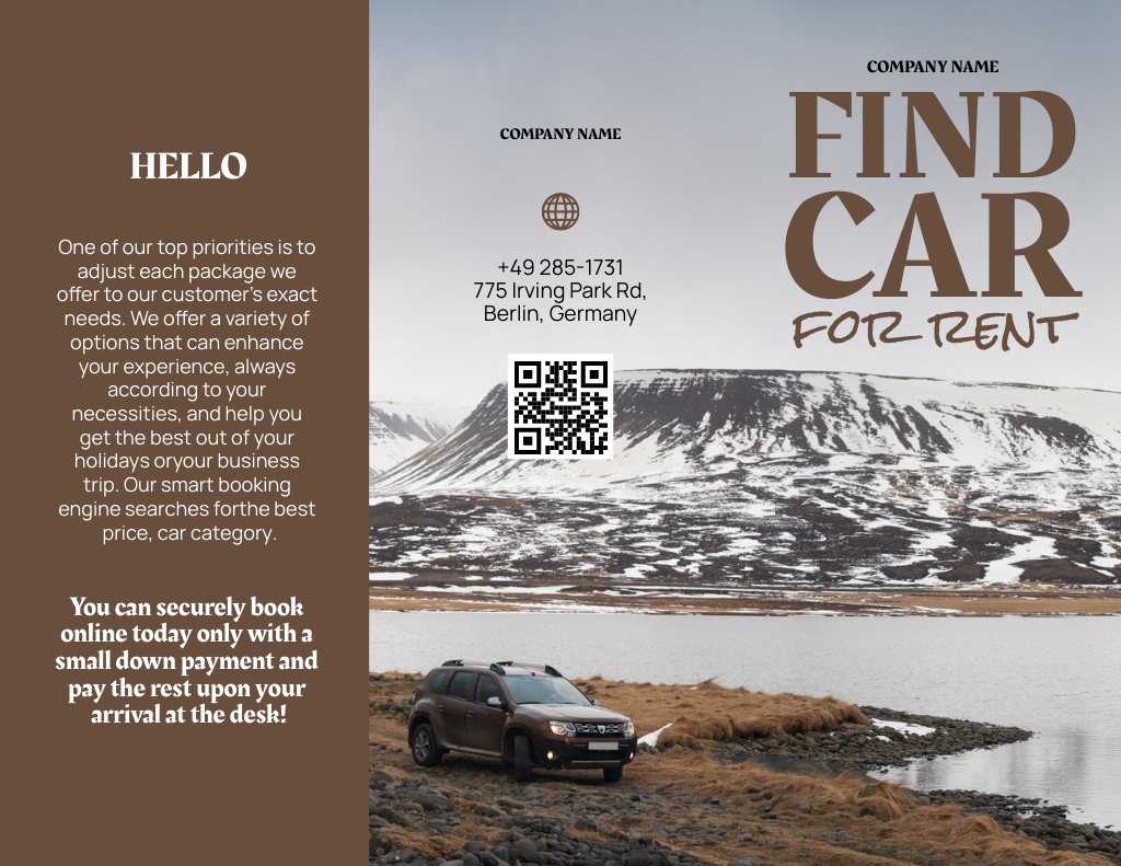Modèle de visuel Car Rent Ad with Snowy Hill - Brochure 8.5x11in