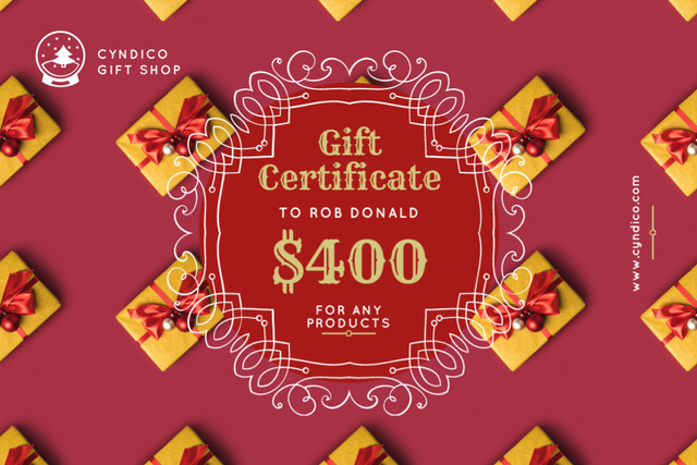 Designvorlage Christmas Gift Boxes in Red für Gift Certificate
