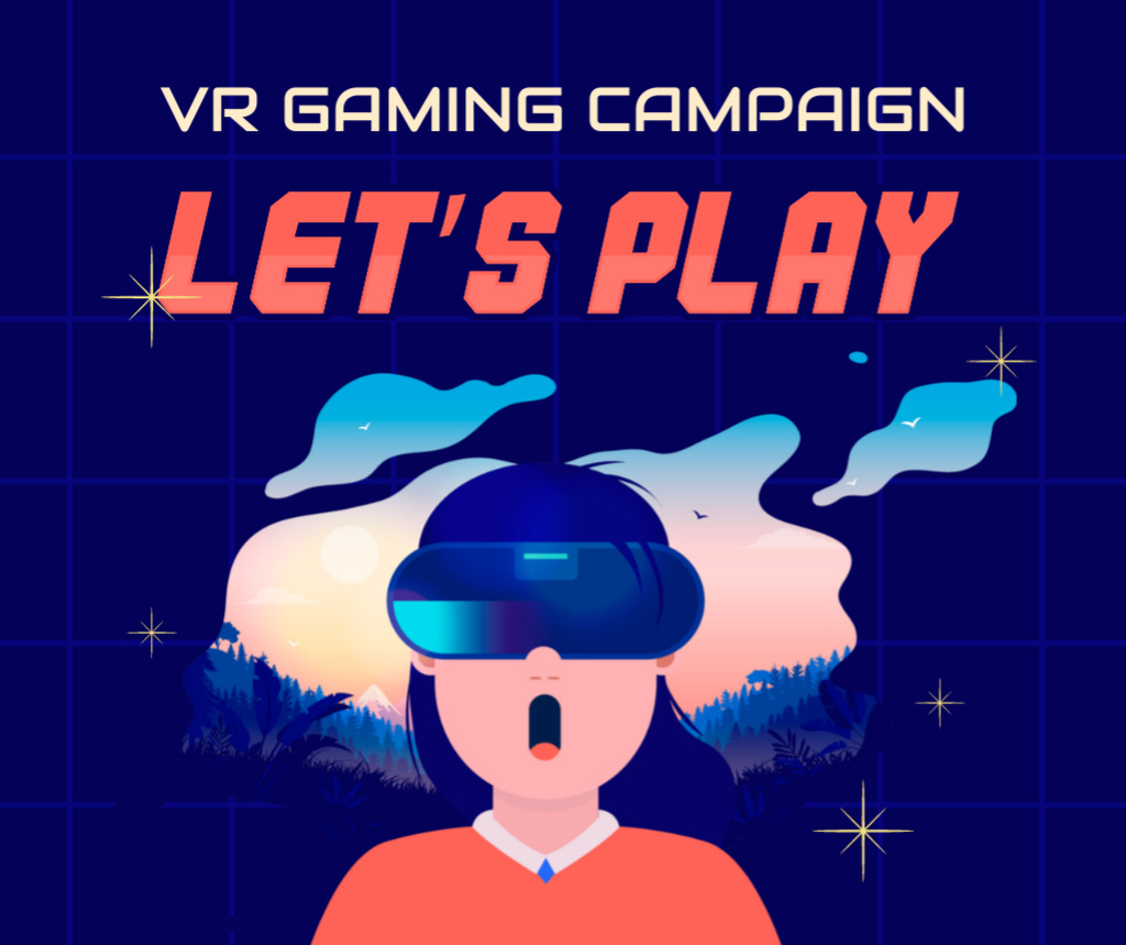 Virtual Gaming Campaign on Blue Background Facebook Design Template