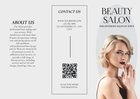 Szablon projektu Beauty Salon Offer with Beautiful Blonde Woman with Makeup Brochure