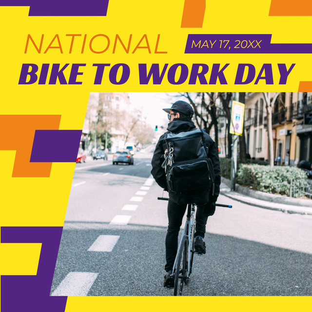 Man riding bicycle in city on Bike to Work Day Instagram Tasarım Şablonu