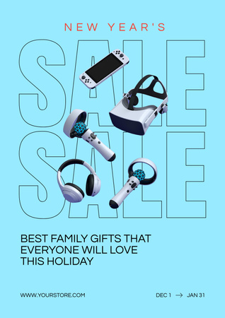 Platilla de diseño New Year Sale of Gaming Gadgets Poster