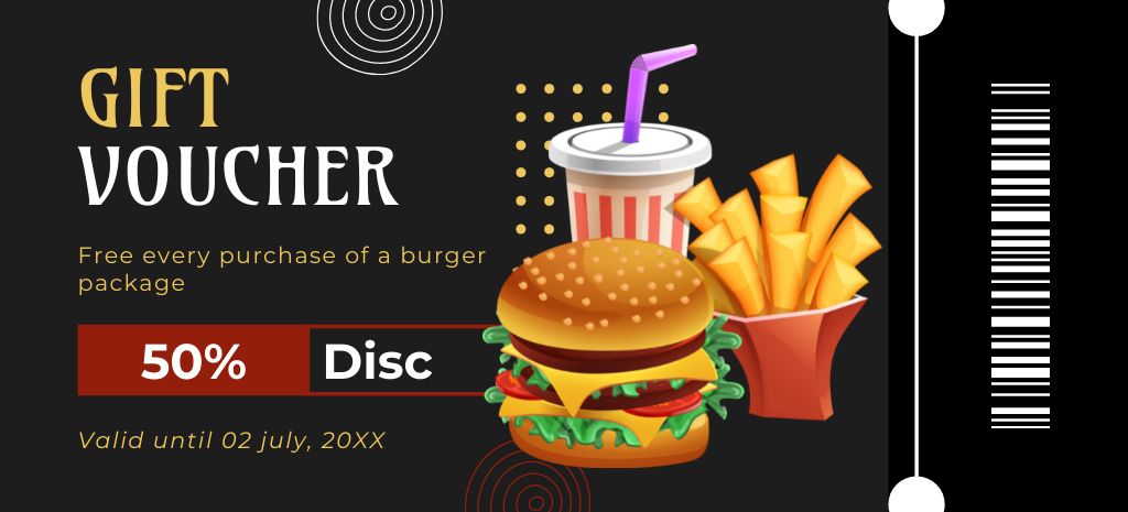 Fast Food Set Gift Vouchers Coupon 3.75x8.25in Design Template