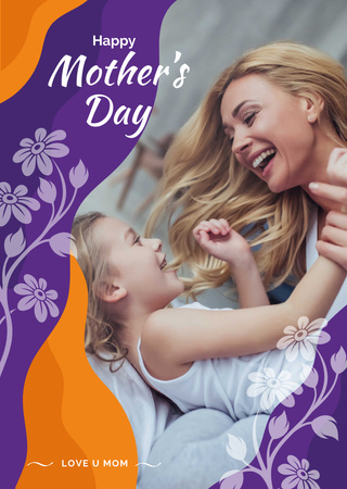 Mother And Daughter Laughing On Mother's Day Postcard A6 Vertical Design Template