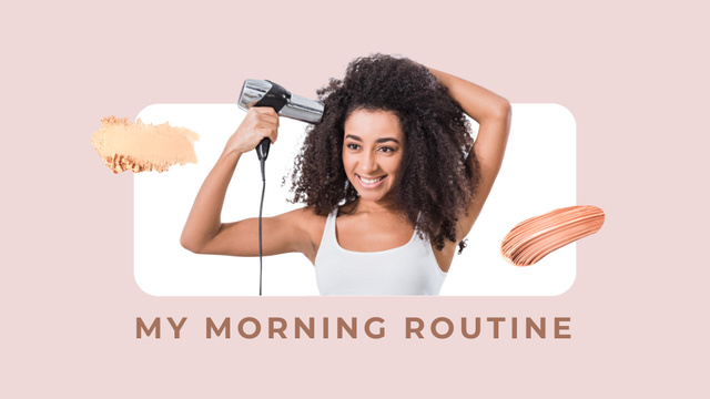 Young Woman Drying Her Hair with Hairdryer Full HD video Design Template