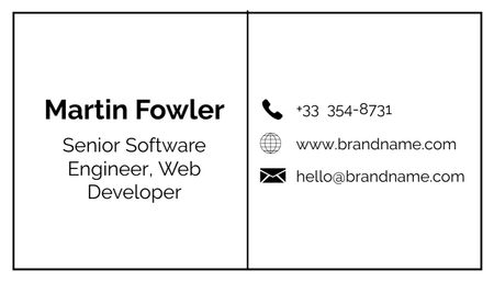 Vezető szoftvermérnök és webfejlesztő Business Card US tervezősablon