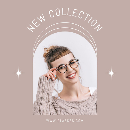 Plantilla de diseño de ofertas especiales en gafas graduadas con chica sonriente Instagram 