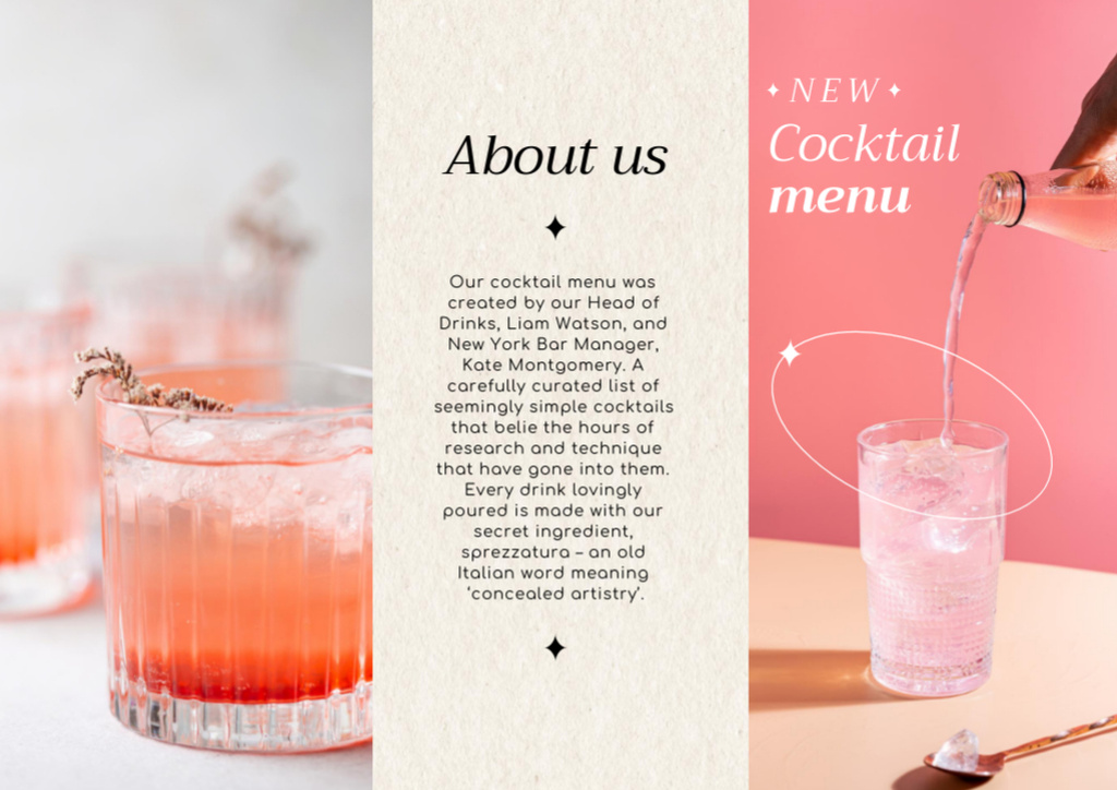 New Cocktails with Pink Drinks in Glasses Brochure Din Large Z-fold Design Template