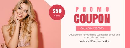 Offer of Goods and Services with Woman Coupon Design Template