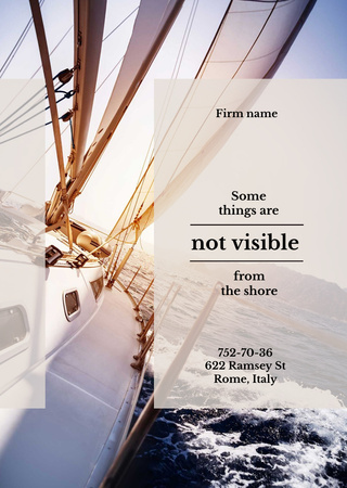 Plantilla de diseño de White Yacht in Sea with Inspirational Quote Flyer A6 
