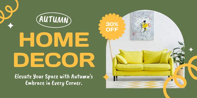 Designvorlage Home Decor Sale with Yellow Sofa für Twitter