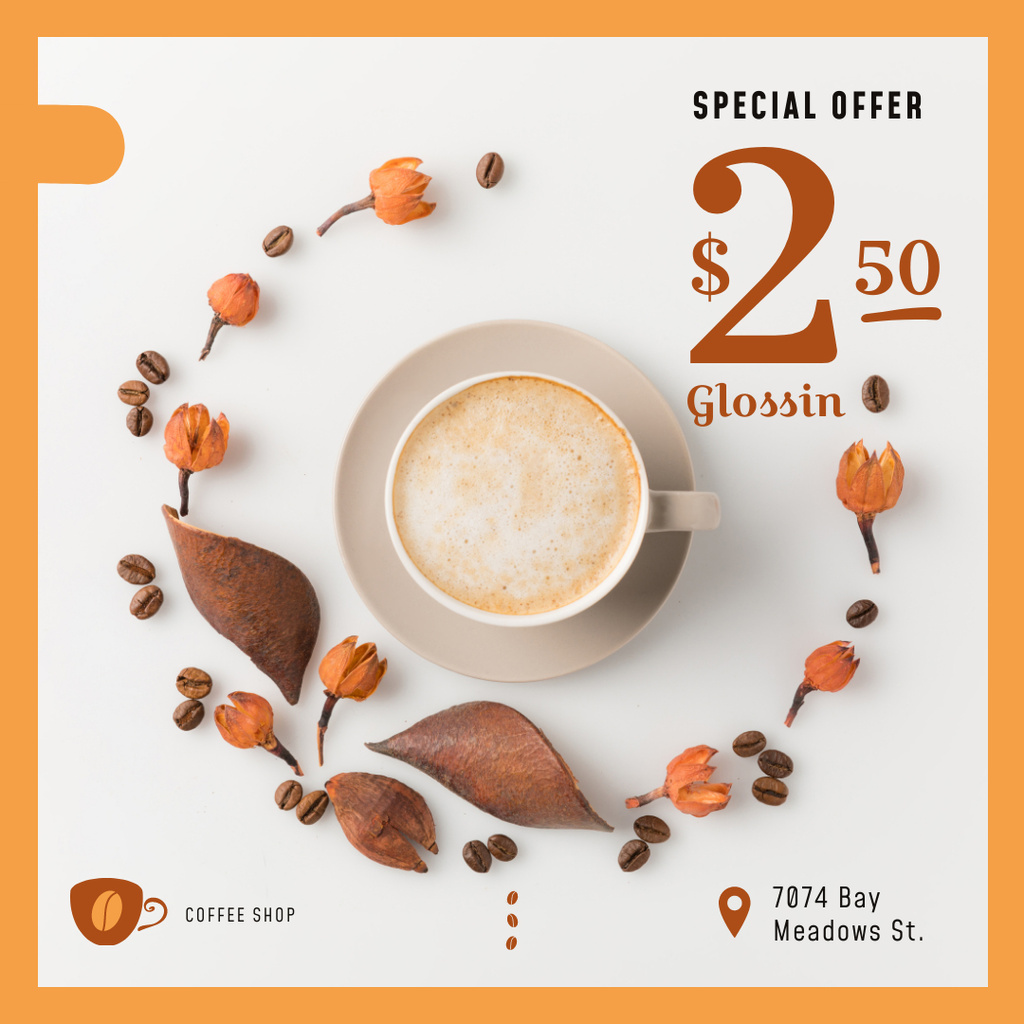 Designvorlage Discount Offer Cup with Coffee Drink für Instagram