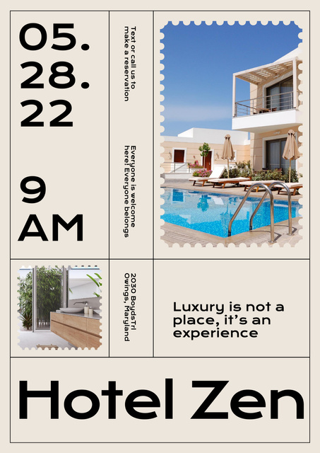 Hotel Opening Announcement with Pool Poster Modelo de Design