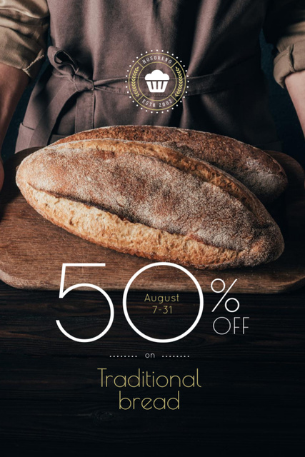 Hands of Baker with Fresh Bread Flyer 4x6in – шаблон для дизайну