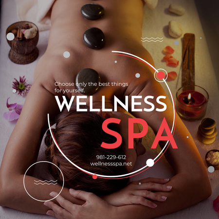 Wellness Spa Ad Woman Relaxing at Stones Massage Instagram AD Tasarım Şablonu