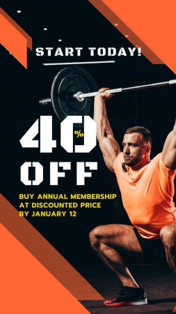 Gym Promotion with Man Lifting Barbell Instagram Story Design Template