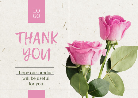 Thank You Message with Pink Roses Card Design Template