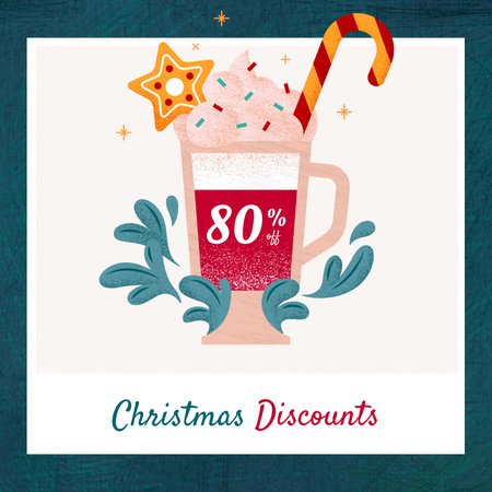 Christmas Offer Cocoa with Candy Cane Instagram Design Template