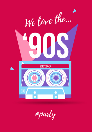'90s Party announcement with cassette Flyer A5 Design Template
