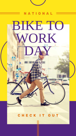 Man riding bicycle on Bike to Work Day Instagram Story Design Template