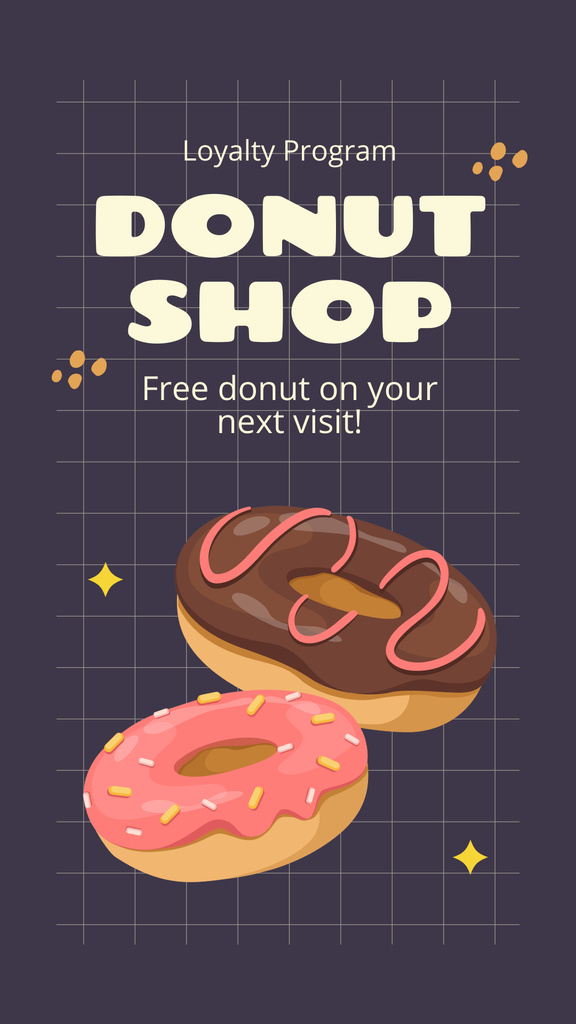 Doughnut Shop Promo with Creative Illustration of Cute Donuts Instagram Story Πρότυπο σχεδίασης