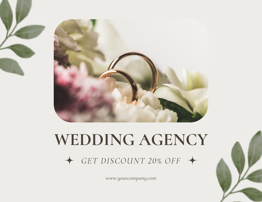 Designvorlage Get Your Discount on Wedding Agency Services für Thank You Card 5.5x4in Horizontal